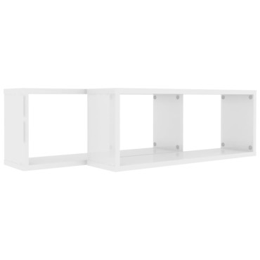vidaXL Ράφια Κύβοι Τοίχου 2 τεμ. Γυαλ. Λευκό 60x15x30cm Επεξ. Ξύλο