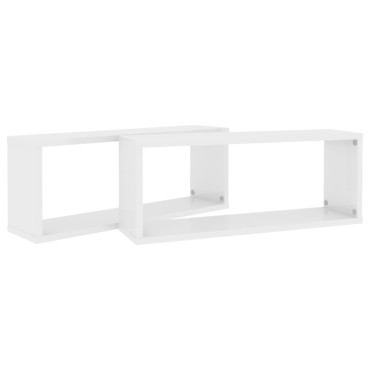vidaXL Ράφια Κύβοι Τοίχου 2 τεμ. Γυαλ. Λευκό 60x15x30cm Επεξ. Ξύλο