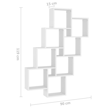 vidaXL Ράφι Κύβος Τοίχου Λευκό 90x15x119cm από Επεξεργασμένο Ξύλο 1 τεμ.