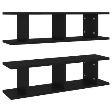 vidaXL Ραφιέρες Τοίχου 2 τεμ. Μαύρες 75x18x20cm Επεξεργ. Ξύλο