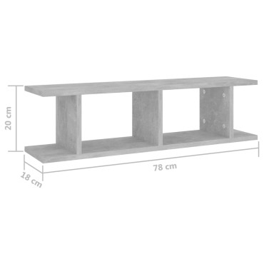 vidaXL Ραφιέρες Τοίχου 2 τεμ. Γκρι Σκυρ. 75x18x20cm Επεξεργ. Ξύλο
