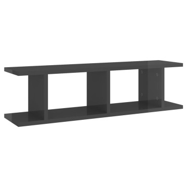 vidaXL Ραφιέρες Τοίχου 2 τεμ. Γυαλιστερό Γκρι 75x18x20cm Επεξ. Ξύλο