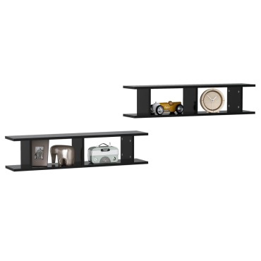 vidaXL Ραφιέρες Τοίχου 2 τεμ. Μαύρες 90x18x20cm από Μοριοσανίδα