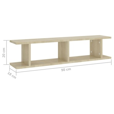 vidaXL Ραφιέρες Τοίχου 2 τεμ. Sonoma Δρυς 90x18x20cm από Μοριοσανίδα