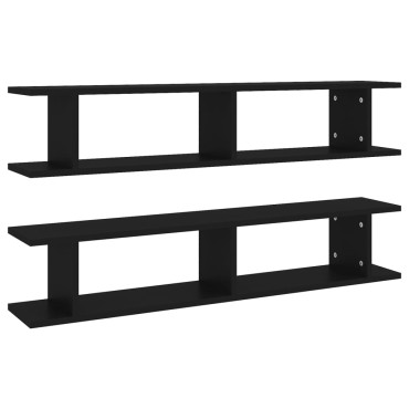vidaXL Ραφιέρες Τοίχου 2 τεμ. Μαύρες 105x18x20cm από Μοριοσανίδα