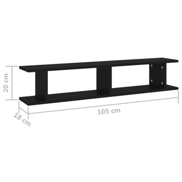 vidaXL Ραφιέρες Τοίχου 2 τεμ. Μαύρες 105x18x20cm από Μοριοσανίδα