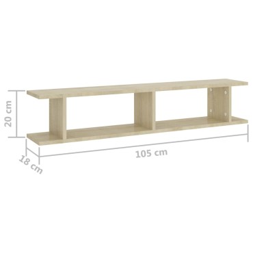 vidaXL Ραφιέρες Τοίχου 2 τεμ. Sonoma Δρυς 105x18x20cm Μοριοσανίδα