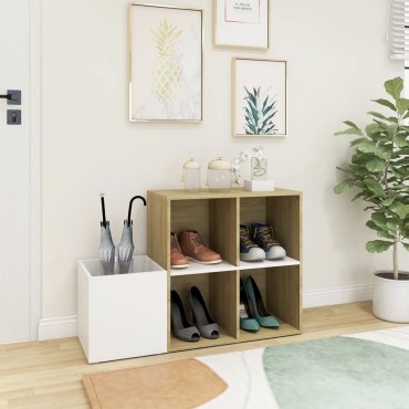 vidaXL Παπουτσοθήκη Χολ Λευκή/Sonoma Δρυς 105x35,5x70cm Επεξ. Ξύλο