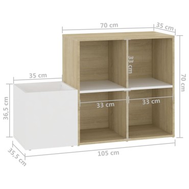 vidaXL Παπουτσοθήκη Χολ Λευκή/Sonoma Δρυς 105x35,5x70cm Επεξ. Ξύλο