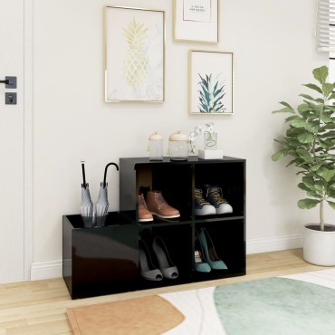 vidaXL Παπουτσοθήκη Χολ Γυαλ. Μαύρη 105x35,5x70cm από Επεξ. Ξύλο