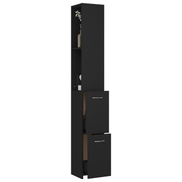 vidaXL Ντουλάπι Μπάνιου Μαύρο 25x26,5x170cm Επεξεργασμένο Ξύλο