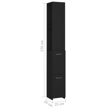 vidaXL Ντουλάπι Μπάνιου Μαύρο 25x26,5x170cm Επεξεργασμένο Ξύλο