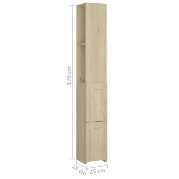 vidaXL Ντουλάπι Μπάνιου Sonoma Δρυς 25x26,5x170cm Επεξεργασμένο Ξύλο