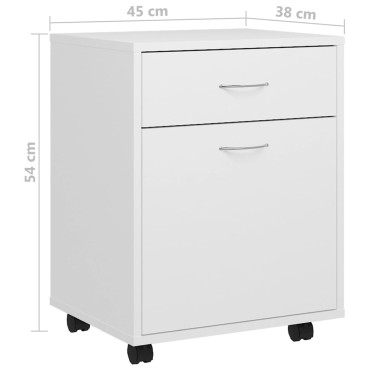 vidaXL Ντουλάπι Τροχήλατο Λευκό 45x38x54cm από Επεξ. Ξύλο 1 τεμ.