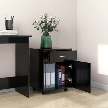 vidaXL Ντουλάπι Τροχήλατο Μαύρο 45x38x54cm από Επεξ. Ξύλο 1 τεμ.
