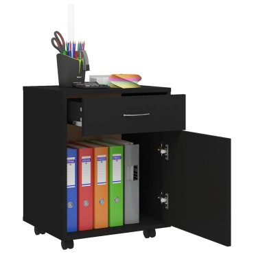 vidaXL Ντουλάπι Τροχήλατο Μαύρο 45x38x54cm από Επεξ. Ξύλο 1 τεμ.