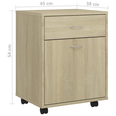 vidaXL Ντουλάπι Τροχήλατο Sonoma Δρυς 45x38x54cm από Επεξ. Ξύλο 1 τεμ.