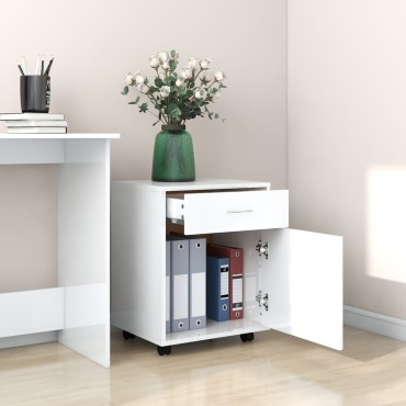 vidaXL Ντουλάπι Τροχήλατο Γυαλιστ. Λευκό 45x38x54cm από Επεξ. Ξύλο 1 τεμ.