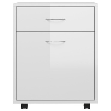 vidaXL Ντουλάπι Τροχήλατο Γυαλιστ. Λευκό 45x38x54cm από Επεξ. Ξύλο 1 τεμ.