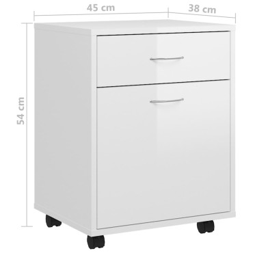 vidaXL Ντουλάπι Τροχήλατο Γυαλιστ. Λευκό 45x38x54cm από Επεξ. Ξύλο 1 τεμ.