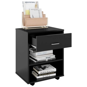 vidaXL Ντουλάπι Τροχήλατο Μαύρο 46x36x59cm από Επεξ. Ξύλο 1 τεμ.
