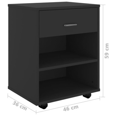 vidaXL Ντουλάπι Τροχήλατο Μαύρο 46x36x59cm από Επεξ. Ξύλο 1 τεμ.