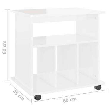 vidaXL Ντουλάπι Τροχήλατο Γυαλιστ. Λευκό 60x45x60cm από Επεξ. Ξύλο 1 τεμ.
