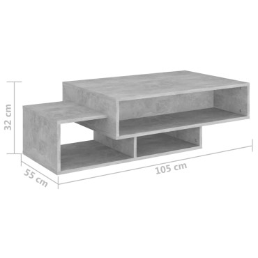 vidaXL Τραπεζάκι Σαλονιού Γκρι Σκυροδέματος 105x55x32cm Επεξ. Ξύλο 1 τεμ.