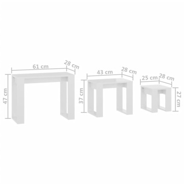 vidaXL Τραπεζάκια Ζιγκόν 3 τεμ. Γυαλιστερό Λευκό Επεξεργασμένο Ξύλο 61x28x47cm