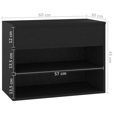 vidaXL Παπουτσοθήκη Μαύρη 60x30x45cm από Επεξ. Ξύλο