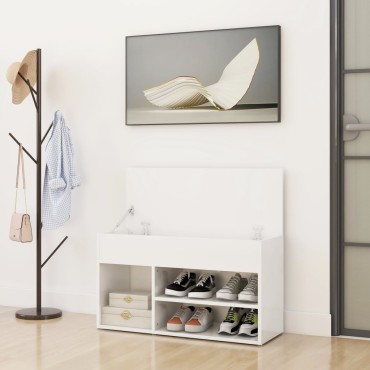 vidaXL Παπουτσοθήκη Γυαλιστερή Λευκή 80x30x45cm από Επεξ. Ξύλο