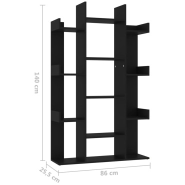 vidaXL Βιβλιοθήκη Μαύρη 86x25,5x140cm από Επεξ. Ξύλο 1 τεμ.