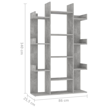 vidaXL Βιβλιοθήκη Γκρι Σκυροδέματος 86x25,5x140cm από Επεξ. Ξύλο 1 τεμ.