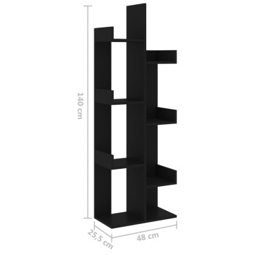 vidaXL Βιβλιοθήκη Μαύρη 48x25,5x140cm από Επεξ. Ξύλο 1 τεμ.