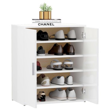 vidaXL Παπουτσοθήκη Γυαλιστερό Λευκό 60x35x70cm από Επεξ. Ξύλο