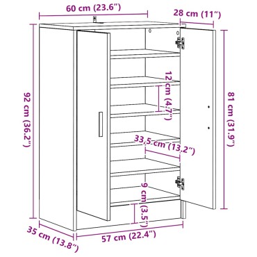 vidaXL Παπουτσοθήκη Λευκή 60x35x92cm από Επεξ. Ξύλο