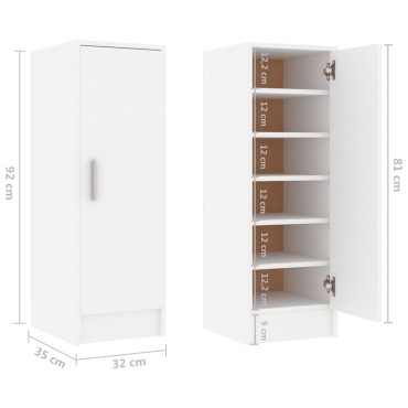 vidaXL Παπουτσοθήκη Λευκή 32x35x92cm από Επεξ. Ξύλο