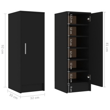 vidaXL Παπουτσοθήκη Μαύρη 32x35x92cm από Επεξ. Ξύλο
