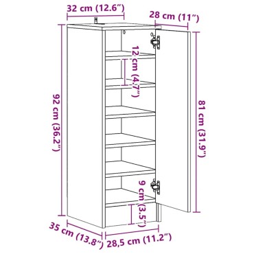 vidaXL Παπουτσοθήκη Sonoma Δρυς 32x35x92cm από Επεξ. Ξύλο