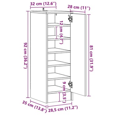 vidaXL Παπουτσοθήκη Γκρι Σκυροδέματος 32x35x92cm από Επεξ. Ξύλο