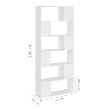vidaXL Βιβλιοθήκη/Διαχωριστικό Χώρου Λευκό 80x24x186cm Επεξ. Ξύλο 1 τεμ.