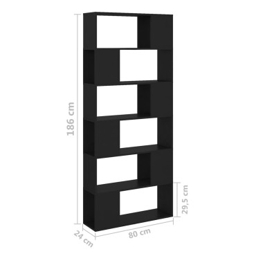 vidaXL Βιβλιοθήκη/Διαχωριστικό Χώρου Μαύρη 80x24x186cm Επεξ. Ξύλο 1 τεμ.