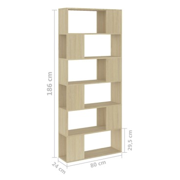 vidaXL Βιβλιοθήκη/Διαχωρ. Χώρου Sonoma Δρυς 80x24x186cm Επεξ. Ξύλο 1 τεμ.