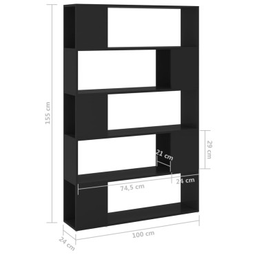 vidaXL Βιβλιοθήκη/Διαχωριστικό Χώρου Μαύρο 100x24x155cm Επεξ. Ξύλο 1 τεμ.
