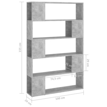 vidaXL Βιβλιοθήκη/Διαχωρ. Χώρου Γκρι Σκυροδ. 100x24x155cm Επεξ. Ξύλο 1 τεμ.