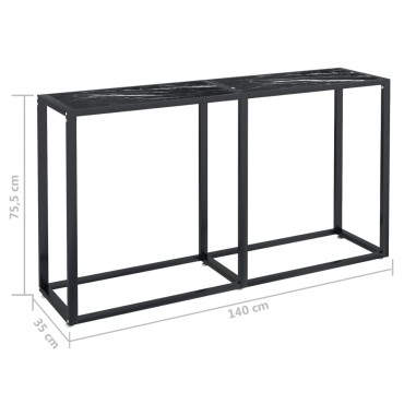 vidaXL Τραπέζι Κονσόλα Μαύρο Όψη Μαρμάρου 140x35x75,5cm Ψημένο Γυαλί 1 τεμ.
