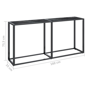 vidaXL Τραπέζι Κονσόλα Μαύρο Όψη Μαρμάρου 160x35x75,5cm Ψημένο Γυαλί 1 τεμ.