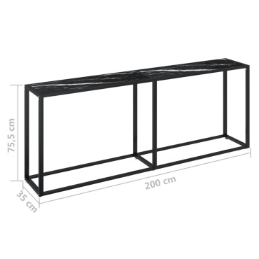 vidaXL Τραπέζι Κονσόλα Μαύρο Όψη Μαρμάρου 200x35x75,5cm Ψημένο Γυαλί 1 τεμ.