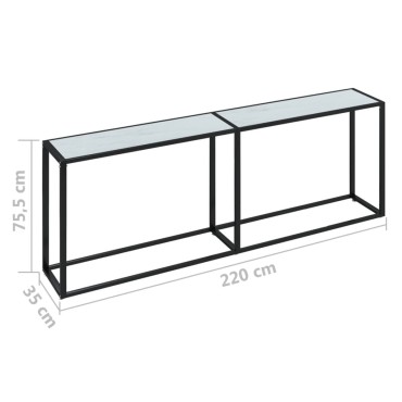 vidaXL Τραπέζι Κονσόλα Λευκό Όψη Μαρμάρου 220x35x75,5cm Ψημένο Γυαλί 1 τεμ.