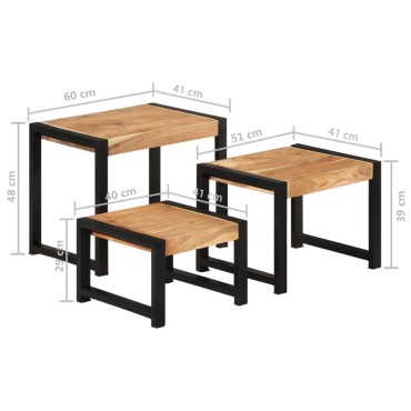 vidaXL Τραπεζάκια Ζιγκόν 3 τεμ. από Μασίφ Ξύλο 60x41x48cm